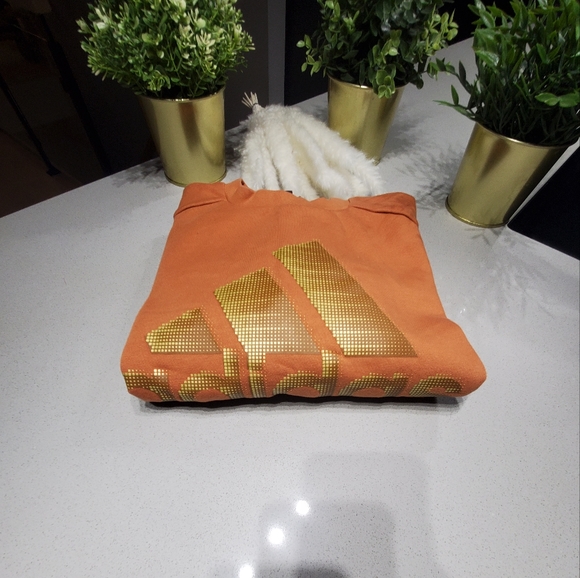 ADIDAS Très beau hoodie crewneck oversize à logo orange et doré - Picture 7 of 7